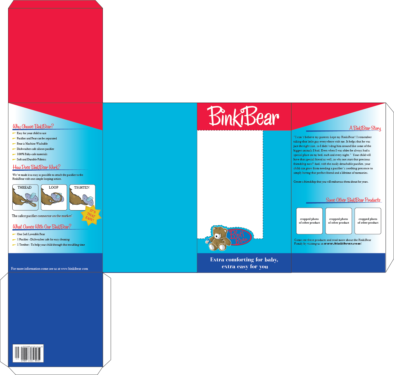 BinkiBear Pacifier holding Bear packaging layout
